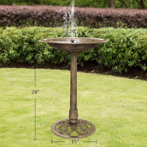 Vivohome Polyresin Antique Outdoor Green Garden Bird Bath And Solar Powered Round Pond Fountain Combo Set